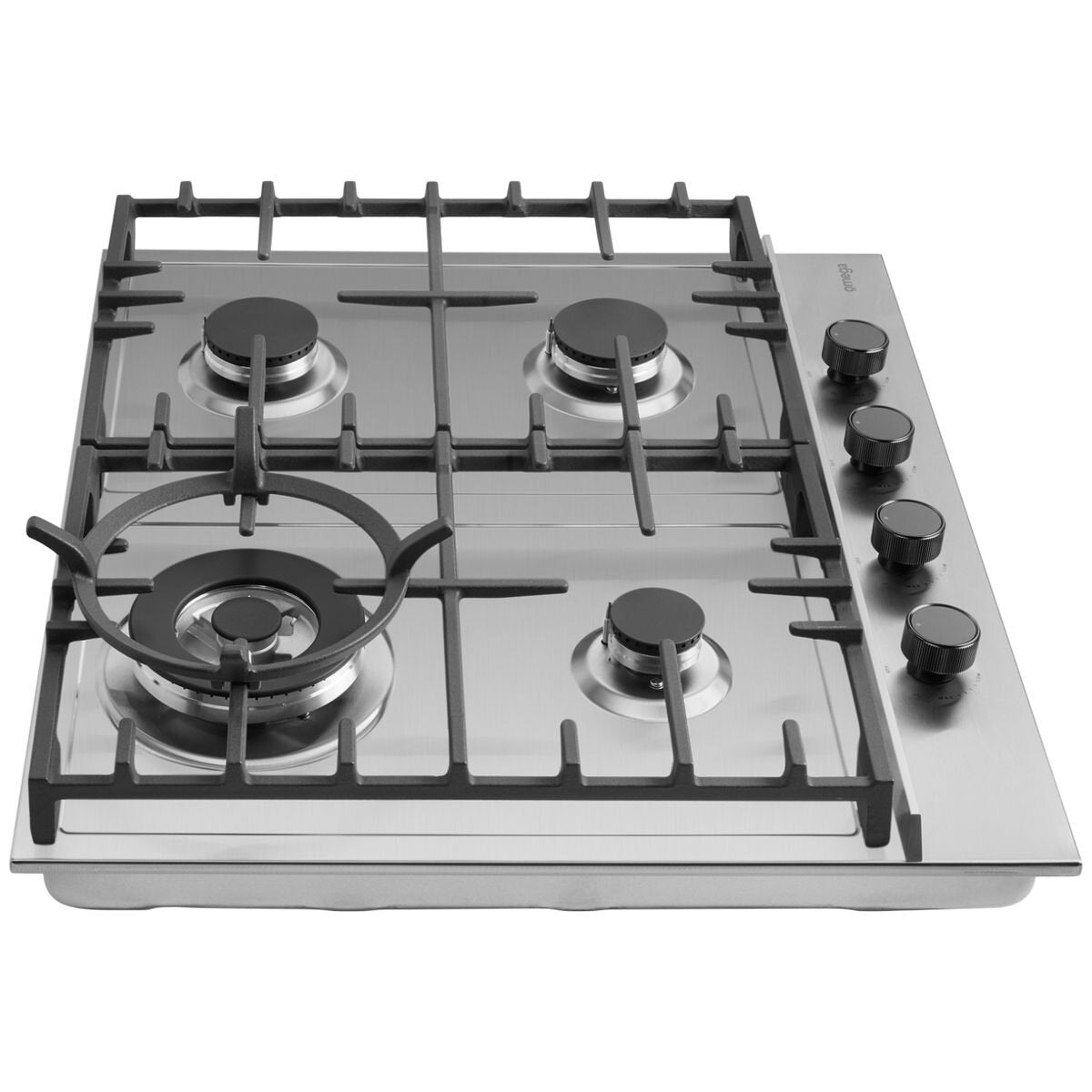 Omega 60cm Natural Gas Cooktop - Stainless Steel, Wok Burner, SafeSlide Cast Iron Trivets - OCG604WX