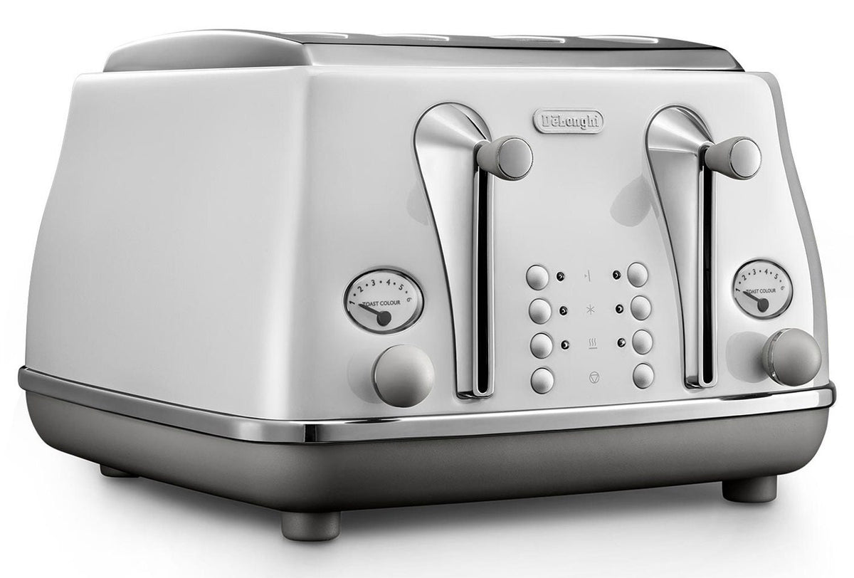 DeLonghi Icona Capitals 4 Slice Toaster - Sydney White, Two Crumb Trays, Extra Lift - CTOC4003W