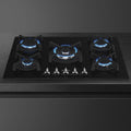 Smeg 72cm 5 Burner Gas on Glass Cooktop - Black Tempered Glass - Wok Burner - PV375NAU