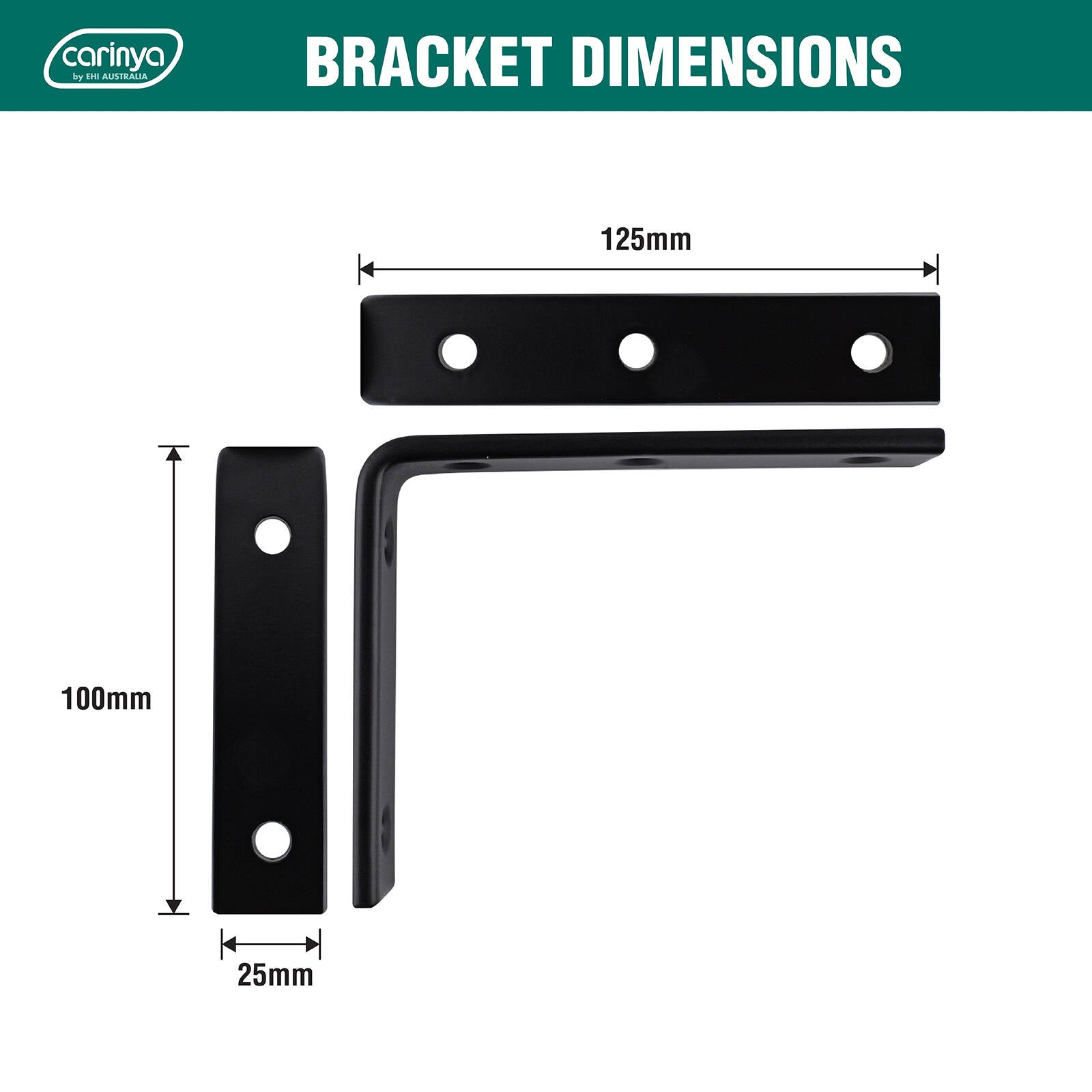 Carinya 125 x 100mm Black Heavy-Duty Powder Coated Steel Angle Bracket, 200kg