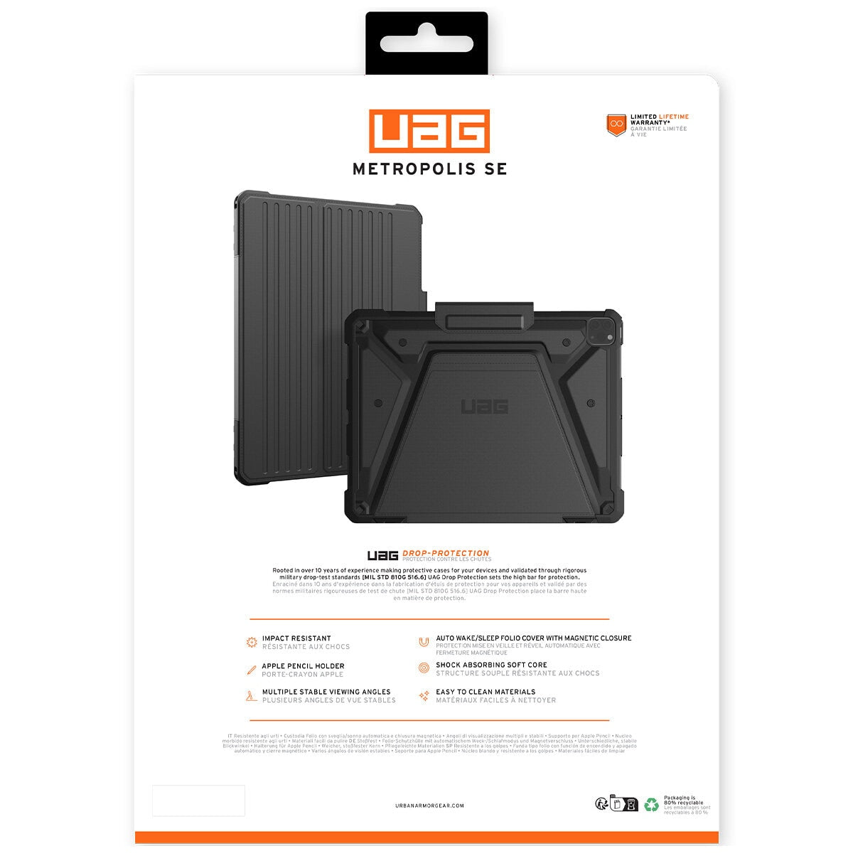 UAG Metropolis SE Apple iPad Pro M4 7th Gen Folio Rugged Case Black 124476114040 - SuperSaverAU - view 9
