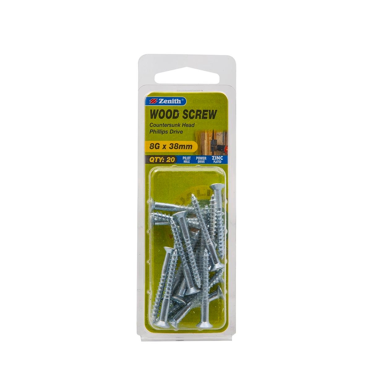 Zenith Countersunk Wood Screws - 8g x 38mm - Zinc Plated - 20 Pack - SuperSaverAU - view 1