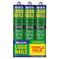 Selleys 320g Liquid Nails Construction Adhesive 3 Pack - Multi-Surface, Less Mess