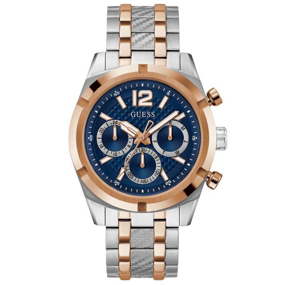 GUESS Resistance Two Tone Men's Watch GW0714G3 Blue & Rose Gold Multifunction Dial 44mm Silver Case - SuperSaverAU - view 1
