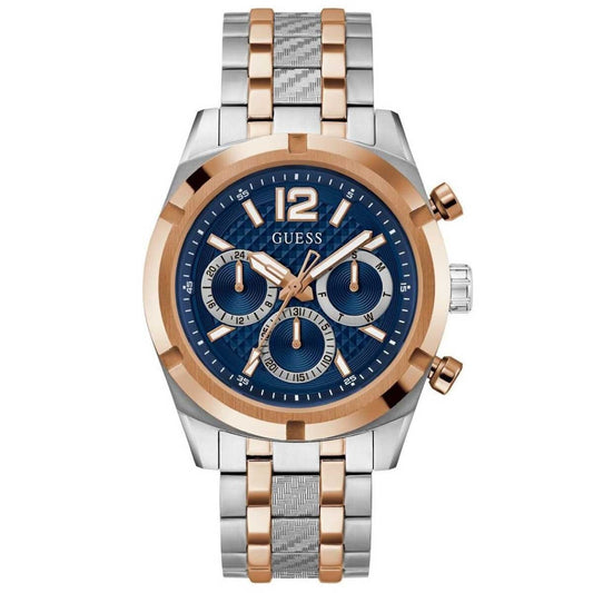 GUESS Resistance Two Tone Men's Watch GW0714G3 Blue & Rose Gold Multifunction Dial 44mm Silver Case