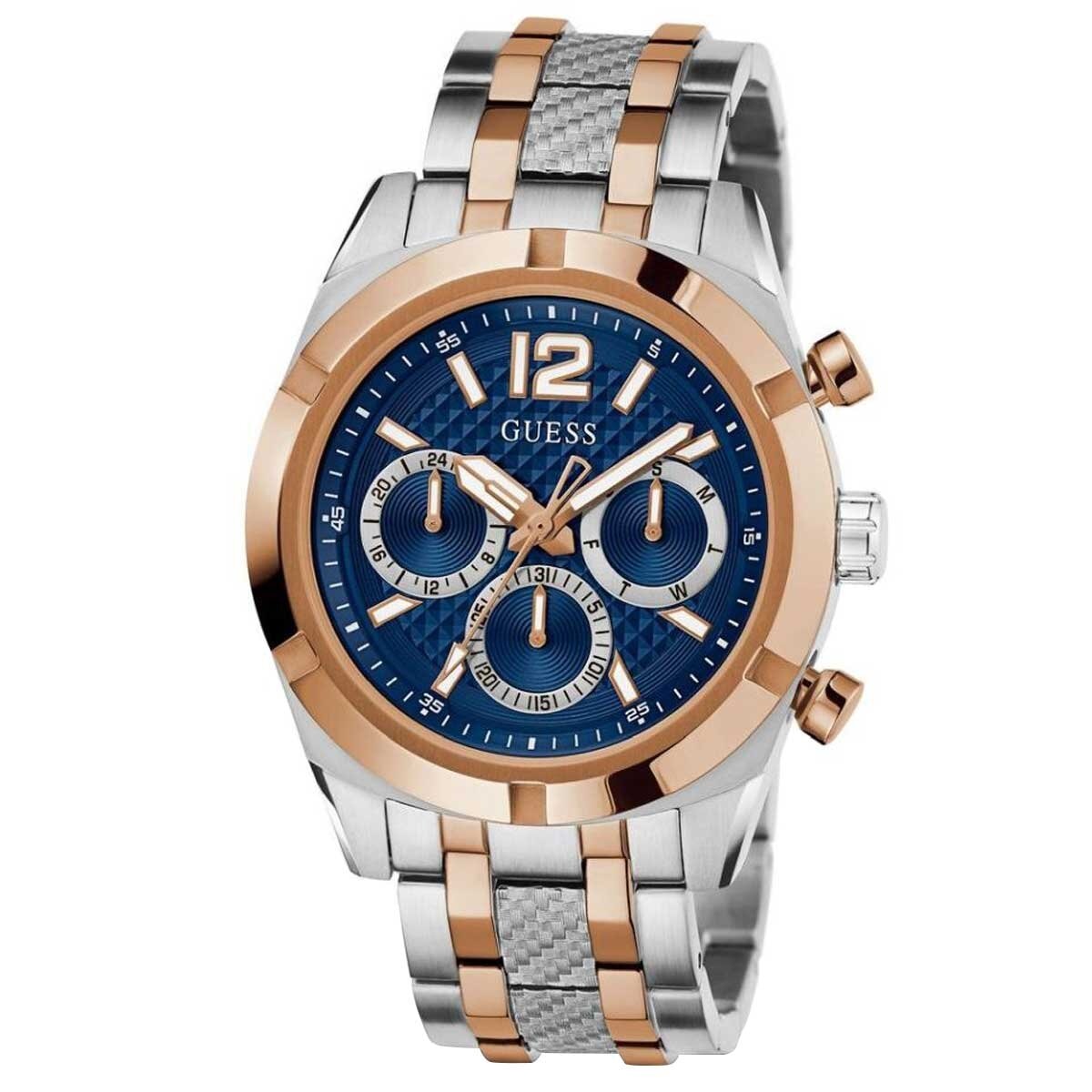 GUESS Resistance Two Tone Men's Watch GW0714G3 Blue & Rose Gold Multifunction Dial 44mm Silver Case - SuperSaverAU - view 2