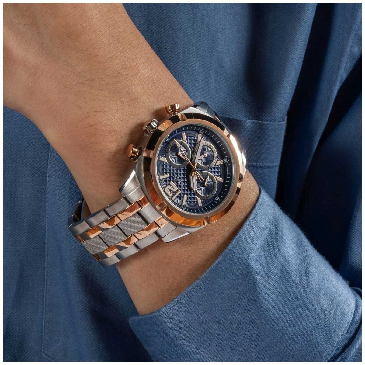 GUESS Resistance Two Tone Men's Watch GW0714G3 Blue & Rose Gold Multifunction Dial 44mm Silver Case - SuperSaverAU - view 6