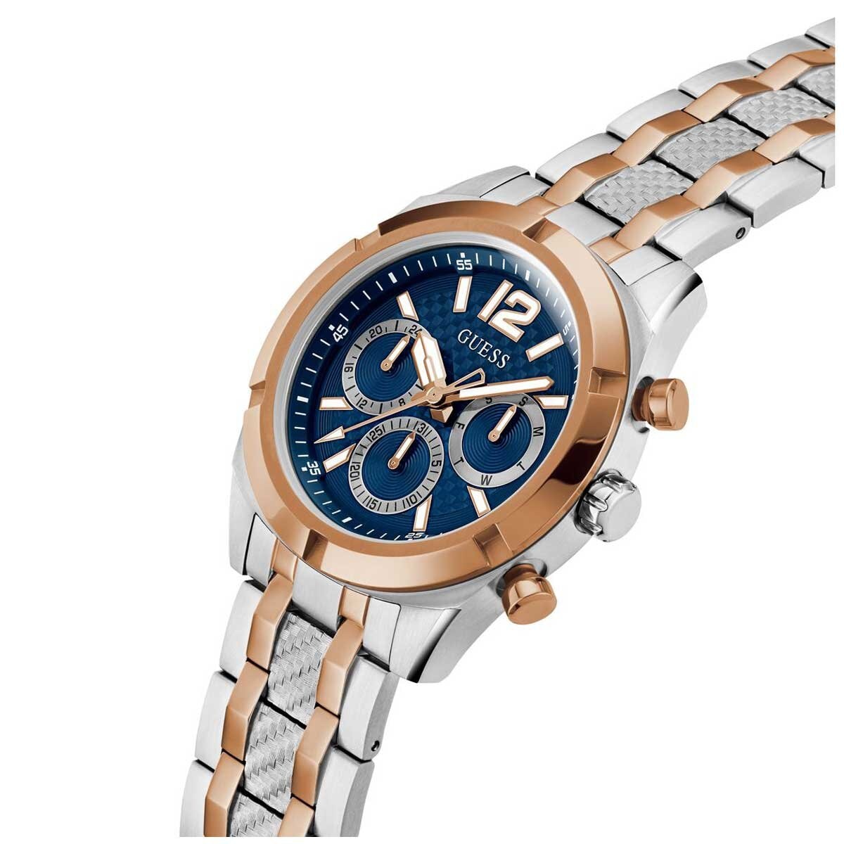 GUESS Resistance Two Tone Men's Watch GW0714G3 Blue & Rose Gold Multifunction Dial 44mm Silver Case - SuperSaverAU - view 3