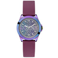 GUESS Menagerie Iridescent Analog Women's Watch GW0749L3 - 36mm Iridescent Case, Plum Silicone Strap, Python Digital Print Dial - SuperSaverAU - view 1