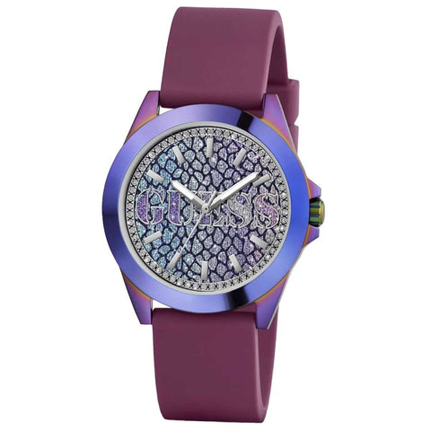 GUESS Menagerie Iridescent Analog Women's Watch GW0749L3 - 36mm Iridescent Case, Plum Silicone Strap, Python Digital Print Dial - SuperSaverAU - view 2
