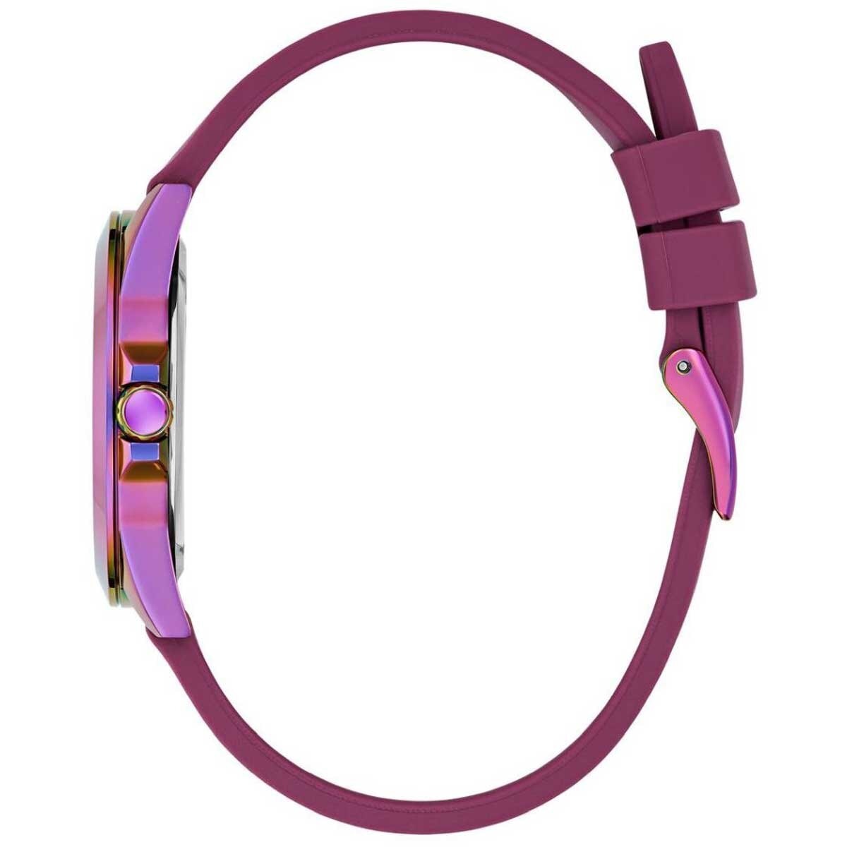 GUESS Menagerie Iridescent Analog Women's Watch GW0749L3 - 36mm Iridescent Case, Plum Silicone Strap, Python Digital Print Dial