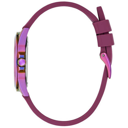 GUESS Menagerie Iridescent Analog Women's Watch GW0749L3 - 36mm Iridescent Case, Plum Silicone Strap, Python Digital Print Dial