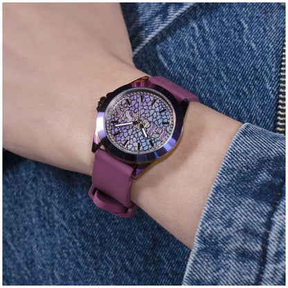 GUESS Menagerie Iridescent Analog Women's Watch GW0749L3 - 36mm Iridescent Case, Plum Silicone Strap, Python Digital Print Dial