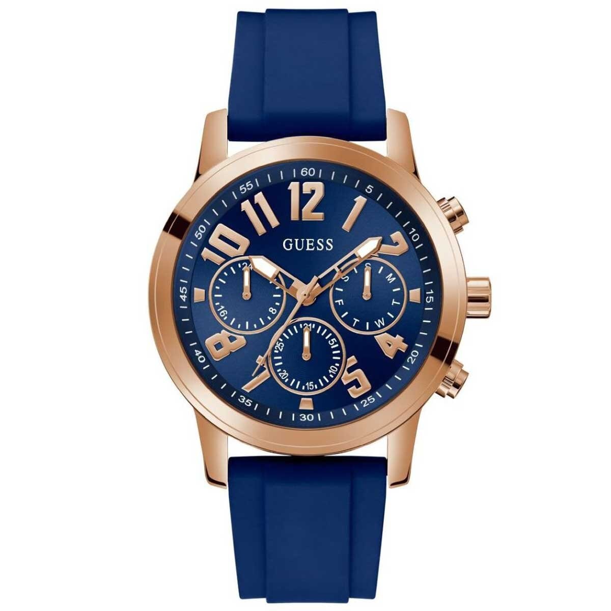 GUESS Men's Watch GW0708G3 Navy Blue Silicone Strap, Rose Gold Case, Blue Dial - SuperSaverAU - view 1