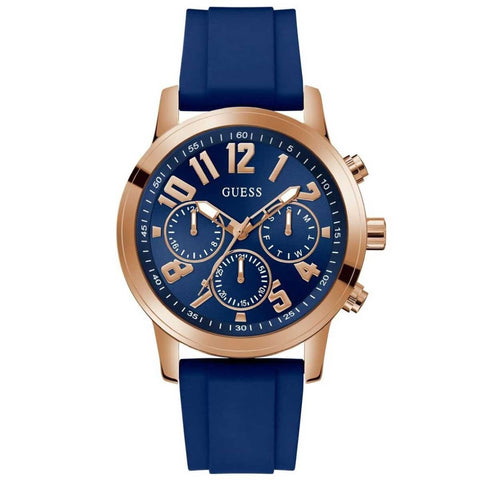 GUESS Men's Watch GW0708G3 Navy Blue Silicone Strap, Rose Gold Case, Blue Dial - SuperSaverAU - view 1