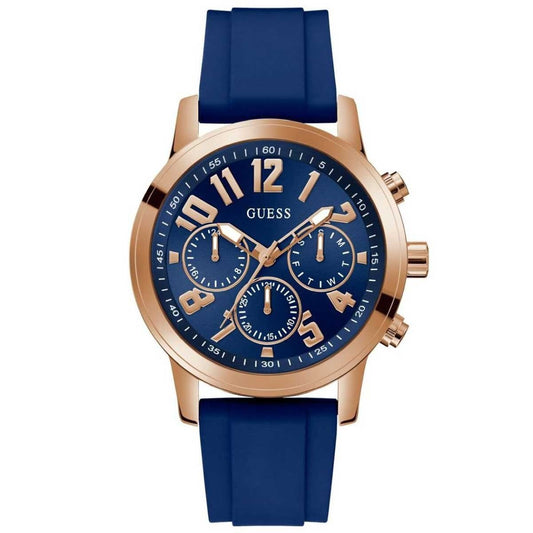 GUESS Men's Watch GW0708G3 Navy Blue Silicone Strap, Rose Gold Case, Blue Dial