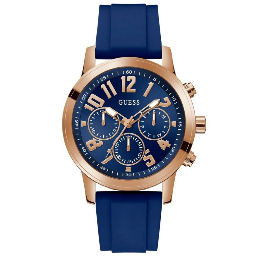 GUESS Men's Watch GW0708G3 Navy Blue Silicone Strap, Rose Gold Case, Blue Dial - SuperSaverAU - view 1