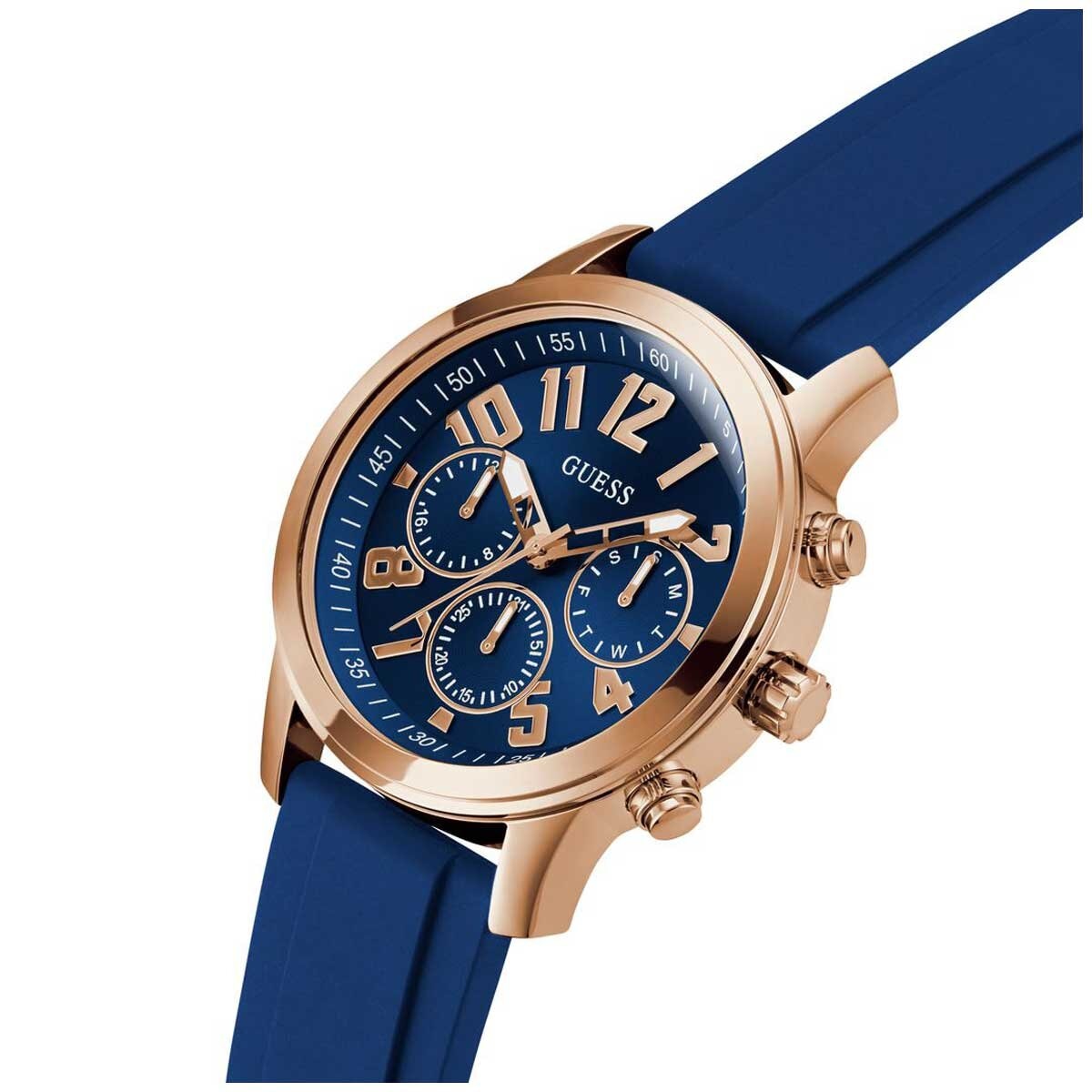 GUESS Men's Watch GW0708G3 Navy Blue Silicone Strap, Rose Gold Case, Blue Dial - SuperSaverAU - view 3