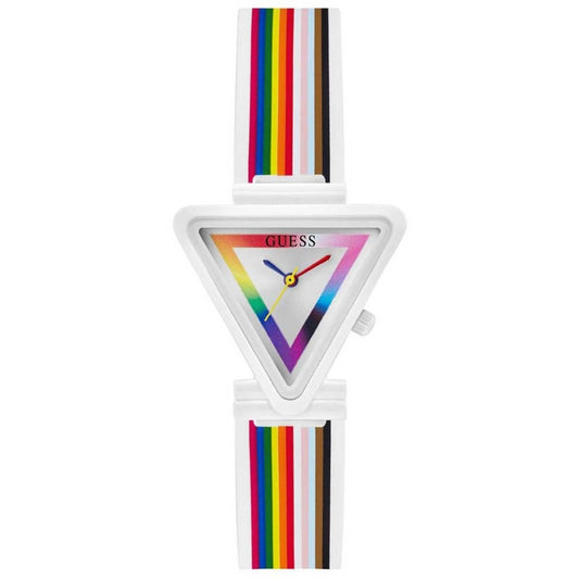 GUESS Women's Watch GW0679L1 White Rainbow Dial Nylon Case Silicone Strap