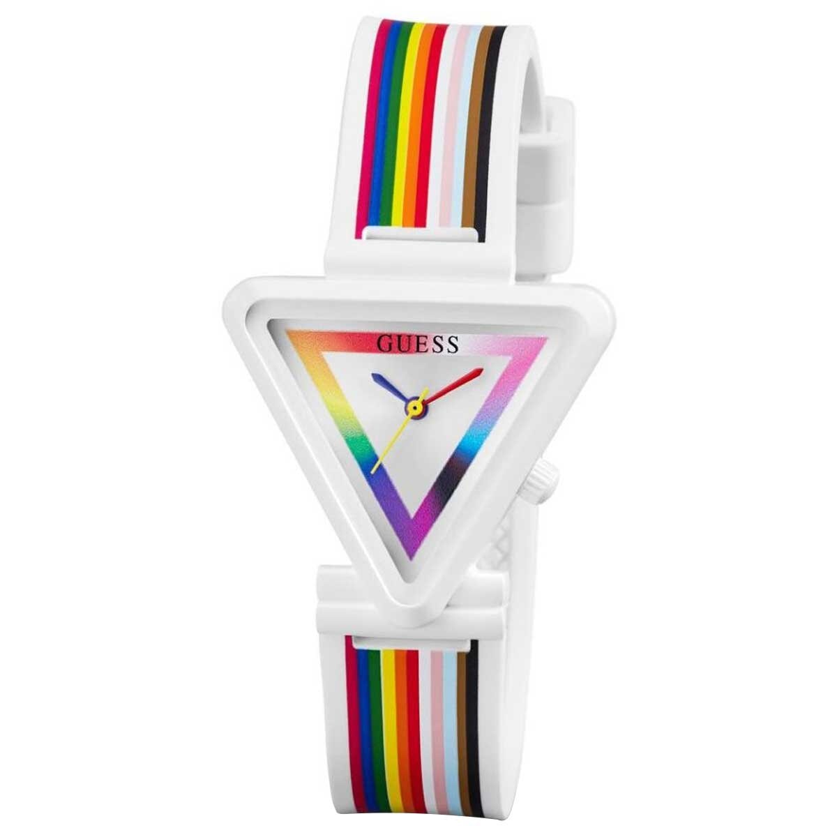 GUESS Women's Watch GW0679L1 White Rainbow Dial Nylon Case Silicone Strap
