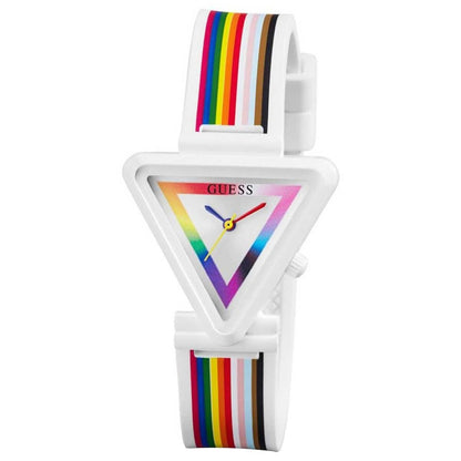 GUESS Women's Watch GW0679L1 White Rainbow Dial Nylon Case Silicone Strap