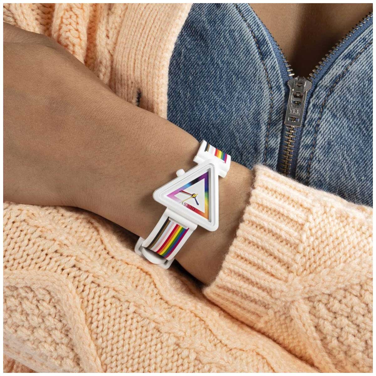 GUESS Women's Watch GW0679L1 White Rainbow Dial Nylon Case Silicone Strap