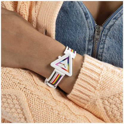 GUESS Women's Watch GW0679L1 White Rainbow Dial Nylon Case Silicone Strap