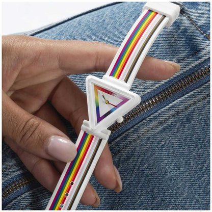 GUESS Women's Watch GW0679L1 White Rainbow Dial Nylon Case Silicone Strap