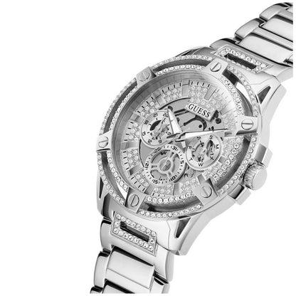 GUESS King Stainless Steel Multifunction Men's Watch GW0497G1 - 48mm Silver Tone, Crystals Bezel, Analogue Dial