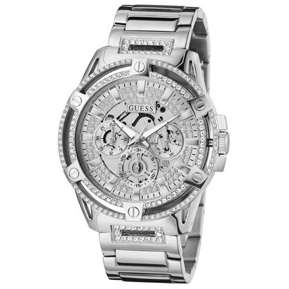 GUESS King Stainless Steel Multifunction Men's Watch GW0497G1 - 48mm Silver Tone, Crystals Bezel, Analogue Dial