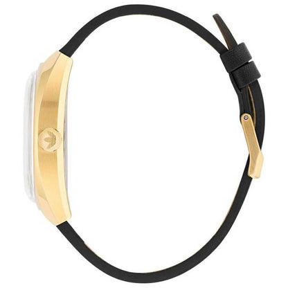 Adidas Originals Edition One Gold Tone Black Strap Watch AOFH22512 - Innovative Design, Gold Tone Trefoil Logo, Stainless Steel Case, Black Leather Strap