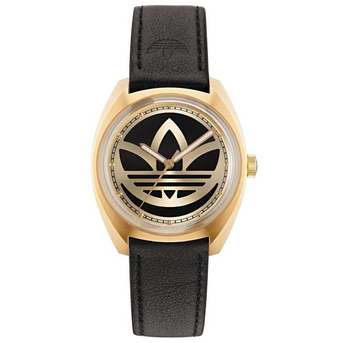 Adidas Originals Edition One Gold Tone Black Strap Watch AOFH22512 - Innovative Design, Gold Tone Trefoil Logo, Stainless Steel Case, Black Leather Strap