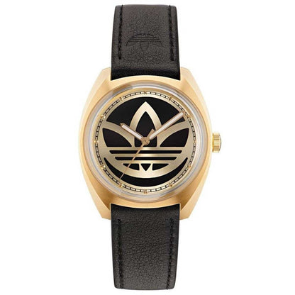 Adidas Originals Edition One Gold Tone Black Strap Watch AOFH22512 - Innovative Design, Gold Tone Trefoil Logo, Stainless Steel Case, Black Leather Strap