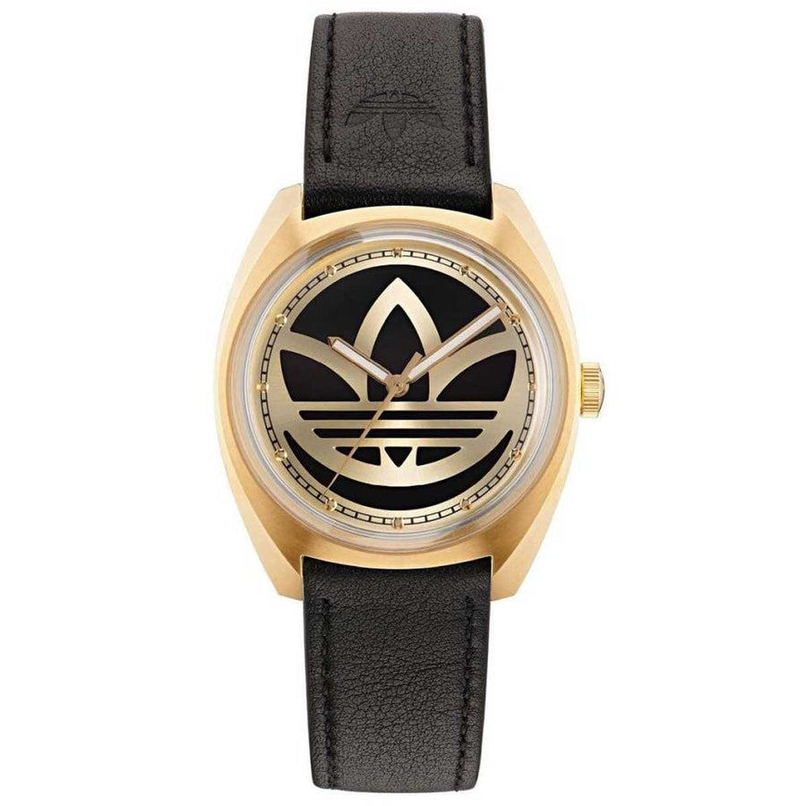 Adidas Originals Edition One Gold Tone Black Strap Watch AOFH22512 - Innovative Design, Gold Tone Trefoil Logo, Stainless Steel Case, Black Leather Strap - SuperSaverAU - view 1