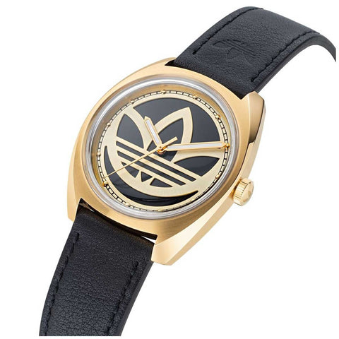 Adidas Originals Edition One Gold Tone Black Strap Watch AOFH22512 - Innovative Design, Gold Tone Trefoil Logo, Stainless Steel Case, Black Leather Strap - SuperSaverAU - view 2