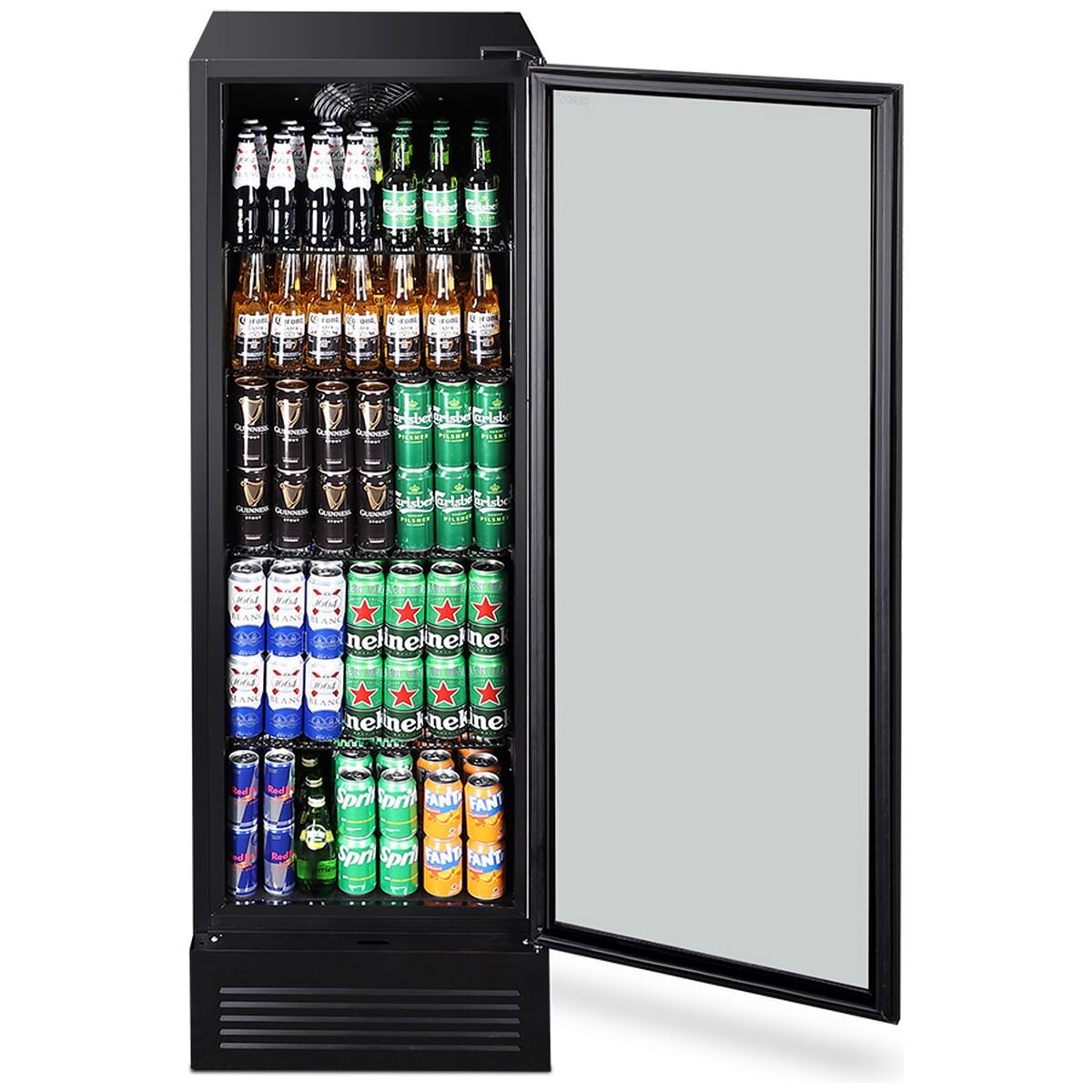 Husky 435L Home Bar Drinks Chiller - Black, Single Glass Door, Low-E Glass, LED Lighting - C4HHMBBKAU