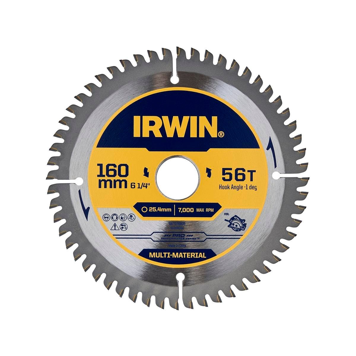 Irwin 160mm 56t Marathon Pro Multi Material Circular Saw Blade - Precision Cutting - Durable Steel Body