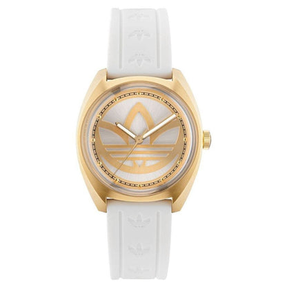 Adidas Originals Edition One Gold Tone White Strap Watch AOFH23012
