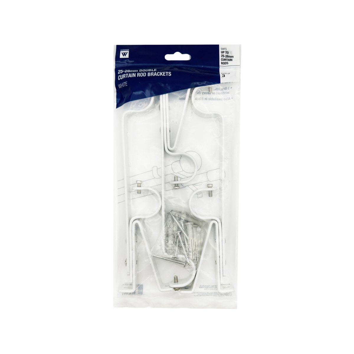 Windoware 25-28mm White Double Curtain Rod Bracket 3 Pack - Layering Solution - SuperSaverAU - view 2