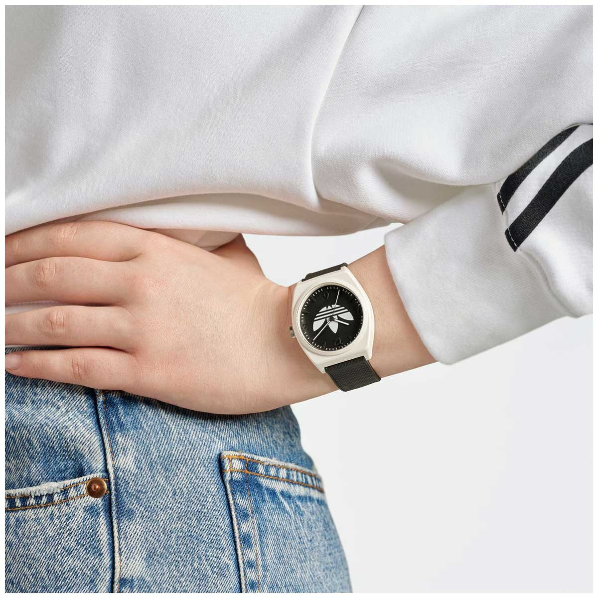 Adidas Originals Project Two Black Resin Strap Analogue Watch AOST23550 - Streetwear Attitude, White Resin Case, Black Strap