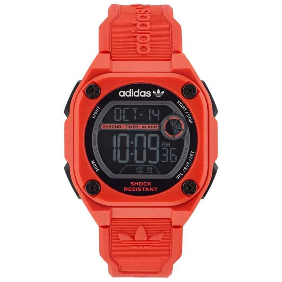 Adidas Originals City Tech Two Red Silicone Digital Watch AOST23063 - 45mm Red Resin Case, Black Digital Display Dial, Trefoil Logo on Strap - SuperSaverAU - view 1