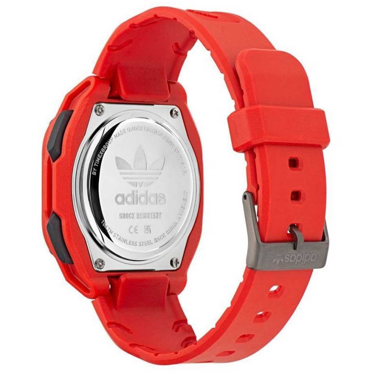 Adidas Originals City Tech Two Red Silicone Digital Watch AOST23063 - 45mm Red Resin Case, Black Digital Display Dial, Trefoil Logo on Strap