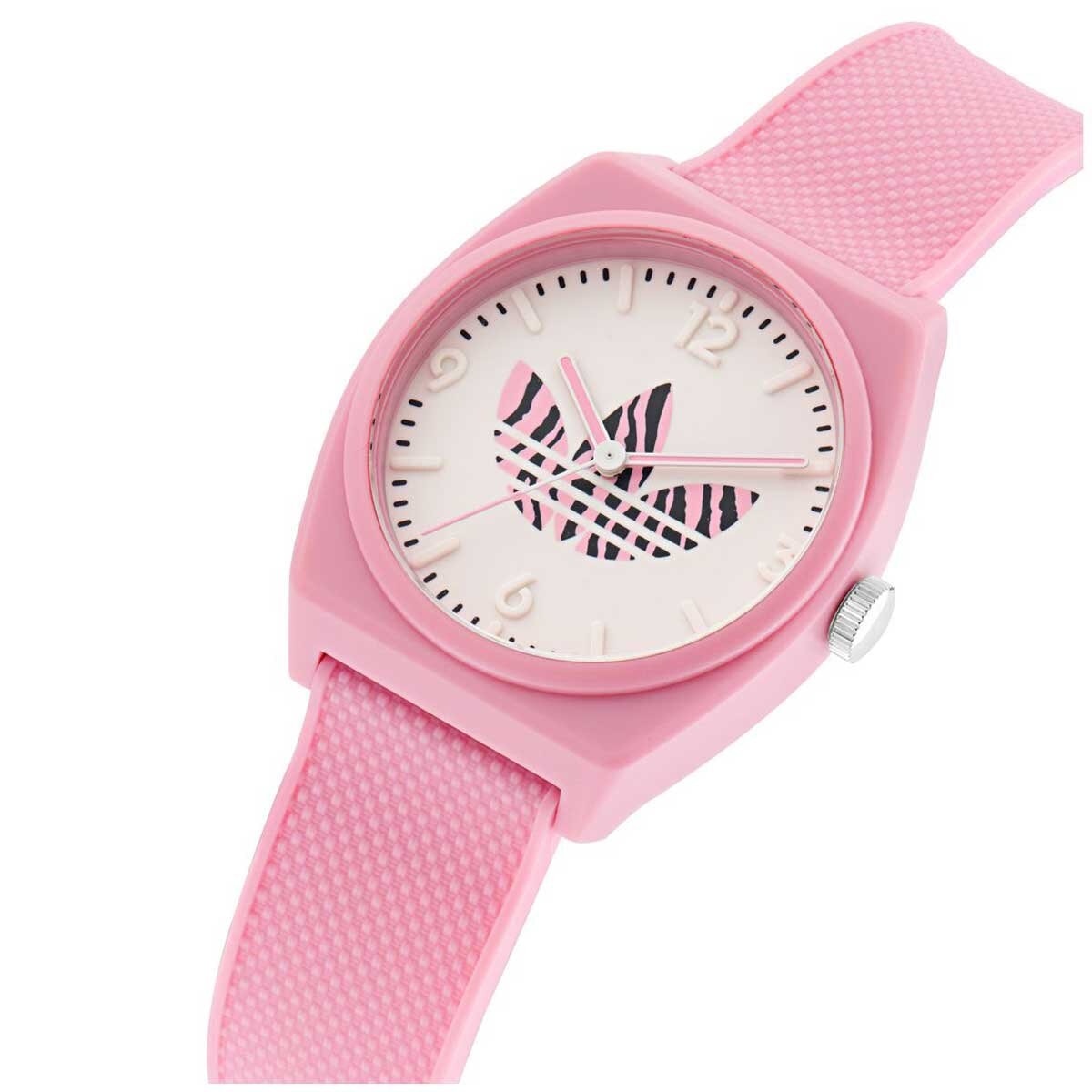 Adidas Originals Street Project Two Pink Resin Strap Watch AOST23553 - Animal Print Trefoil Logo, Streetwear Design