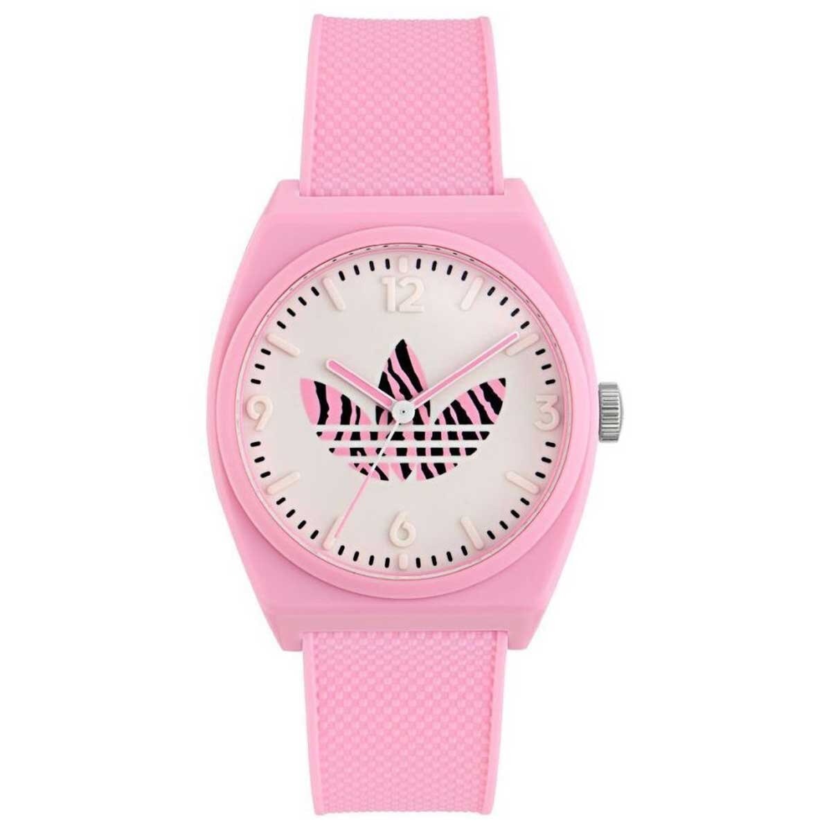 Adidas Originals Street Project Two Pink Resin Strap Watch AOST23553 - Animal Print Trefoil Logo, Streetwear Design