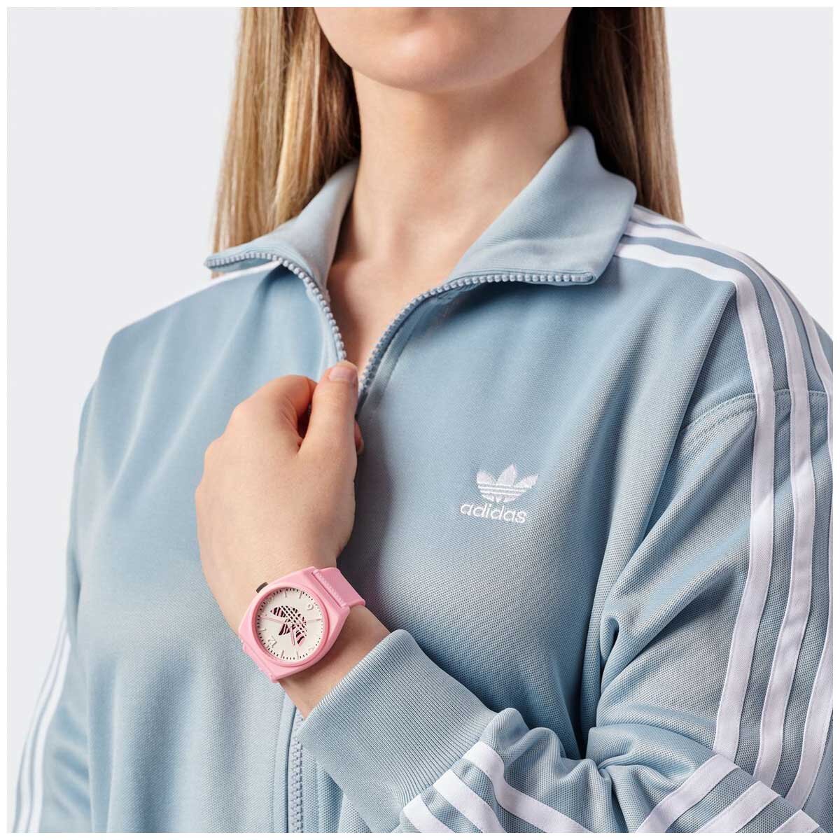 Adidas Originals Street Project Two Pink Resin Strap Watch AOST23553 - Animal Print Trefoil Logo, Streetwear Design