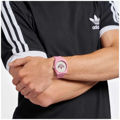 Adidas Originals Street Project Two Pink Resin Strap Watch AOST23553 - Animal Print Trefoil Logo, Streetwear Design