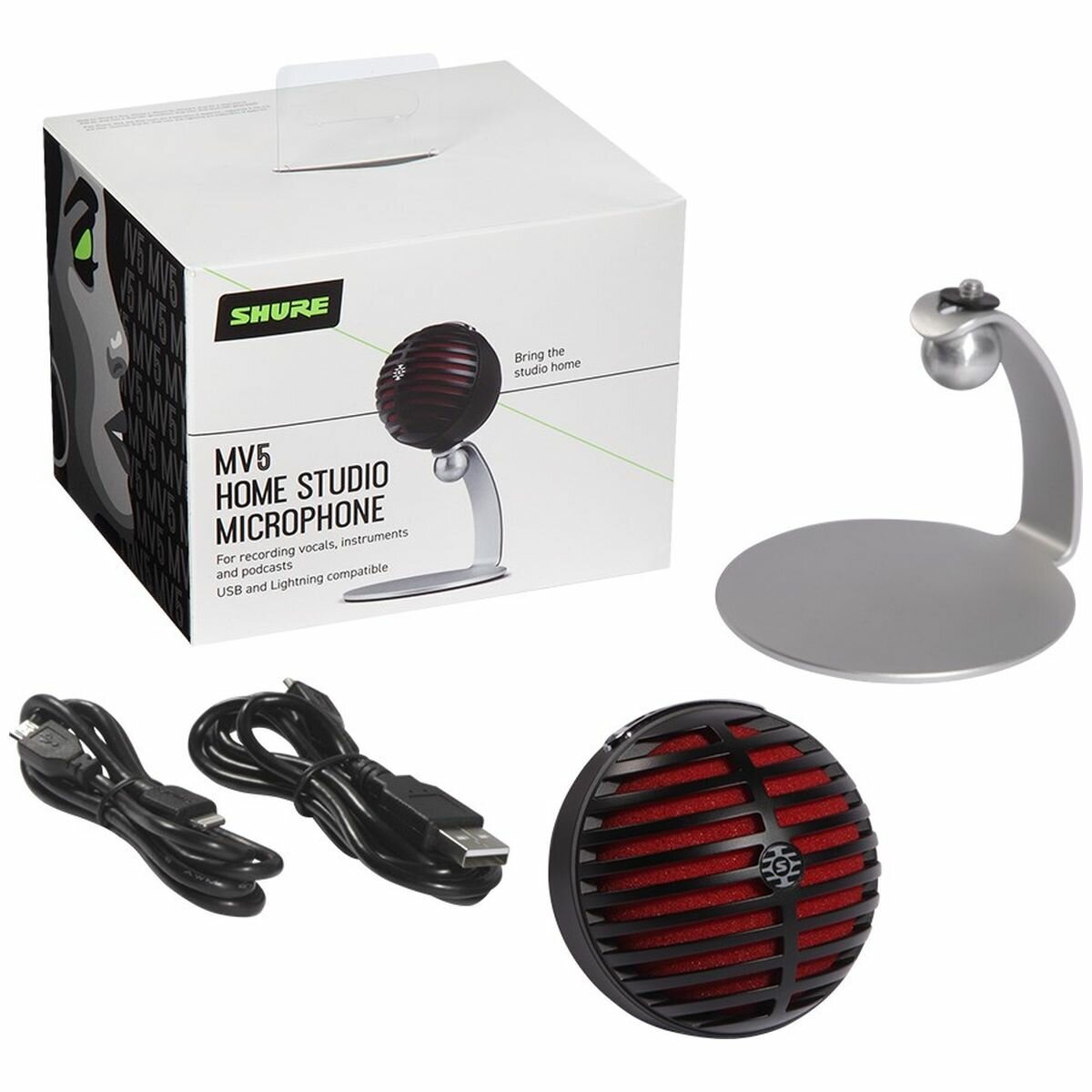Shure MV5 Digital Condenser Microphone - Plug-and-Play, Real-Time Monitoring, Black and Red - SHR-MV5-B-DIG