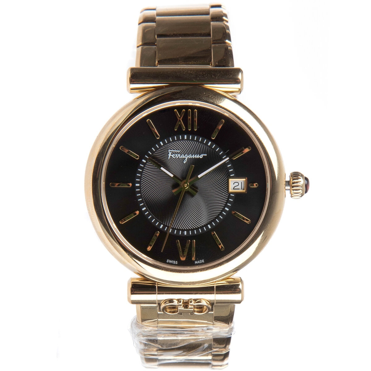 Salvatore Ferragamo Ora Gold Bracelet Women's Watch SFUB00821 - Black Dial, Gold Stainless Steel Strap, Swiss Made Quartz Movement, Sapphire Crystal, 5ATM Water Resistance