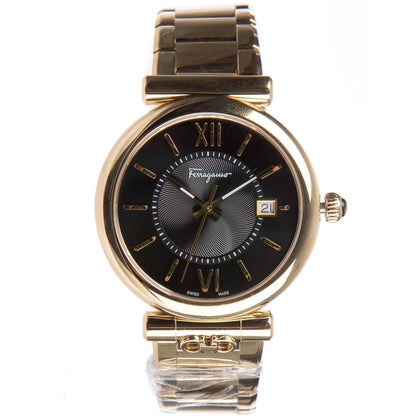 Salvatore Ferragamo Ora Gold Bracelet Women's Watch SFUB00821 - Black Dial, Gold Stainless Steel Strap, Swiss Made Quartz Movement, Sapphire Crystal, 5ATM Water Resistance