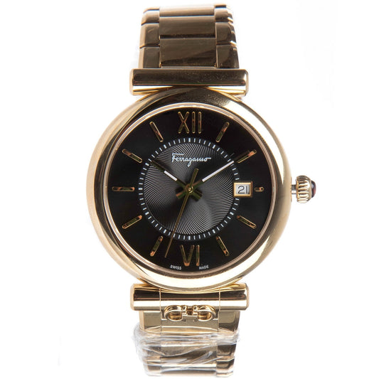 Salvatore Ferragamo Ora Gold Bracelet Women's Watch SFUB00821 - Black Dial, Gold Stainless Steel Strap, Swiss Made Quartz Movement, Sapphire Crystal, 5ATM Water Resistance